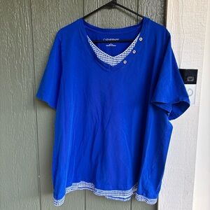 Catherines Suprema Blue Gingham Trim Tee Shirt 1X 18/20W